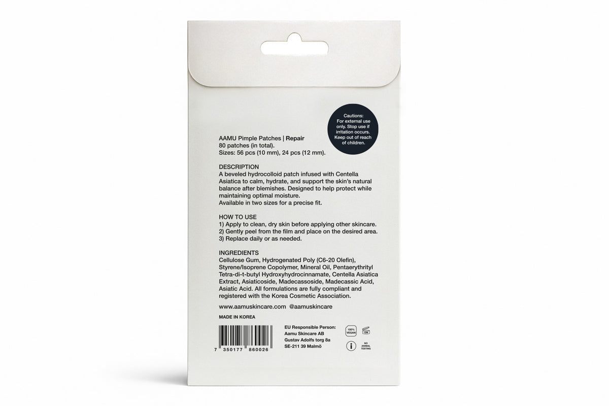 Hydrocolloid patch med centella asiatica som lugnar rodnad